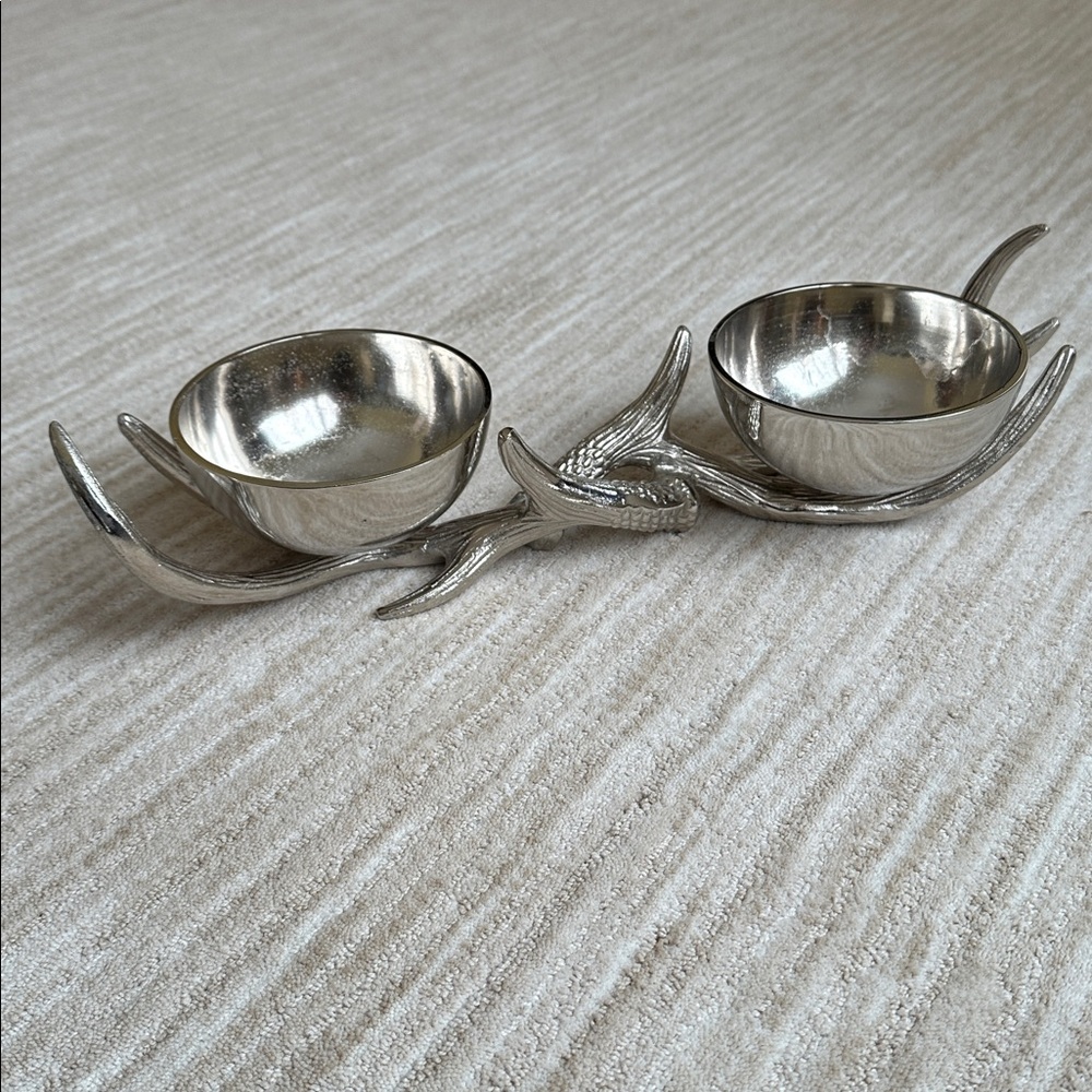 Antler Base Pedestal 2 Bowl Silver Dish Decor